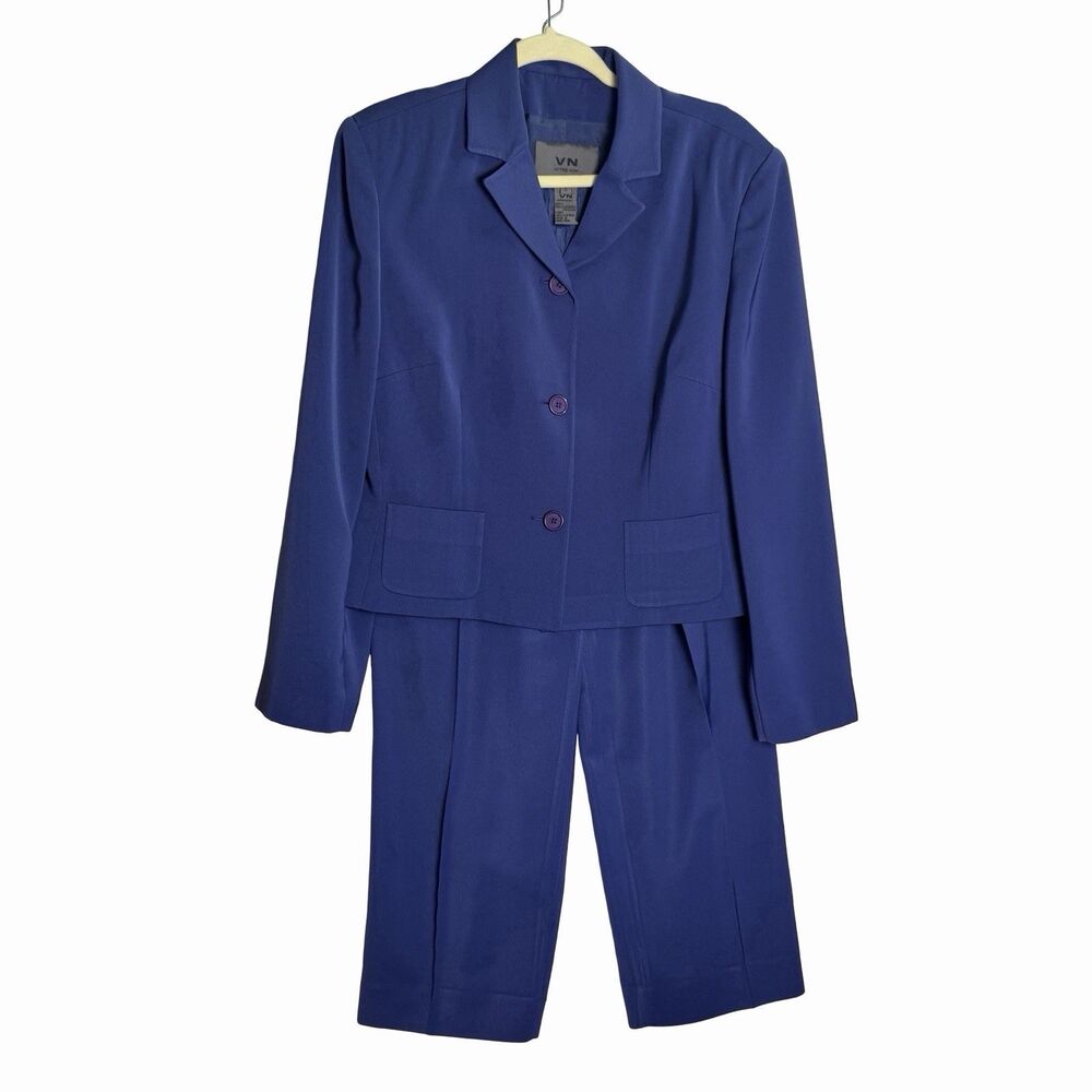 VOTRE NOM Suit Vintage Womens 8/10 Med Lined Blue Jacket Blazer High Rise Pants
